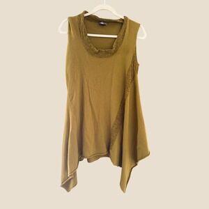 Crea Concept Women Olive Alpaca Merino Wool Asymmetrical Handkerchief Tunic Top